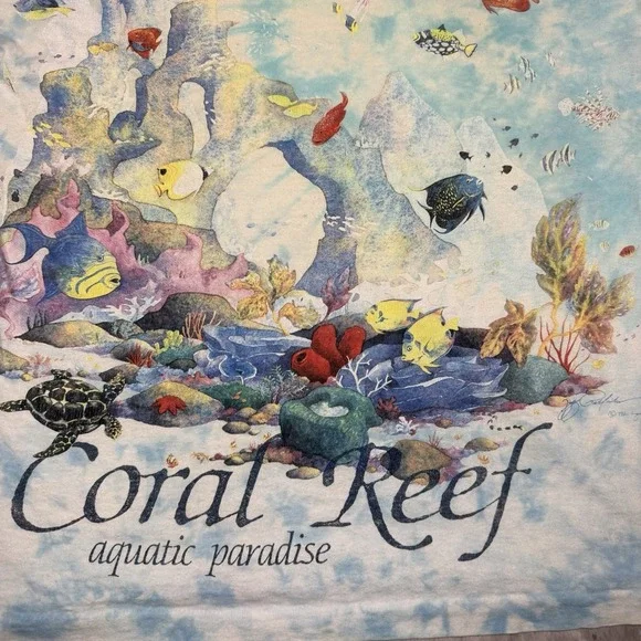 Vintage Liquid Blue Shirt Men's L Tie-Dye Coral Reef Fish AOP Graphic Tee 1992 - Picture 2 of 8